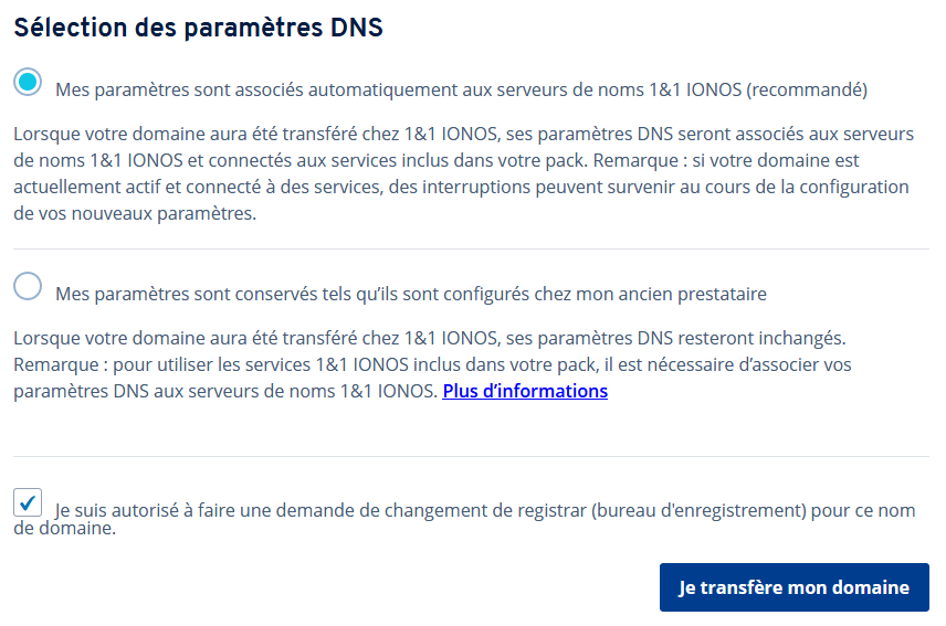Sélection des paramètres DNS