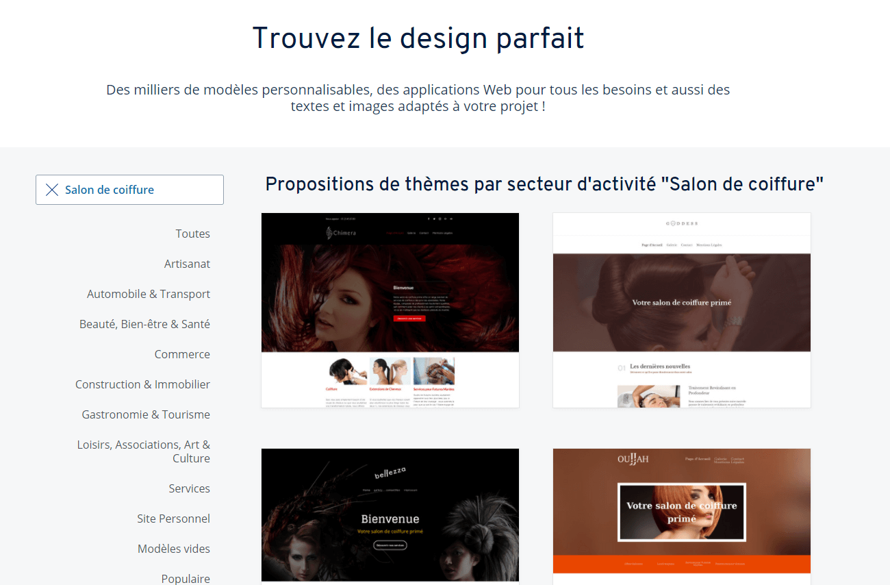 Templates IONOS pour le secteur « salon de coiffure »