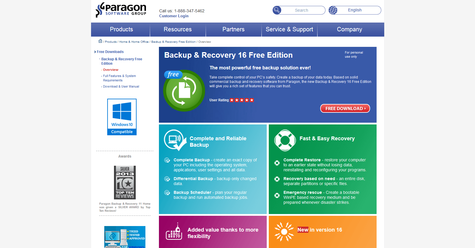 Site Internet du produit : Paragon Backup & Recovery 16 Free