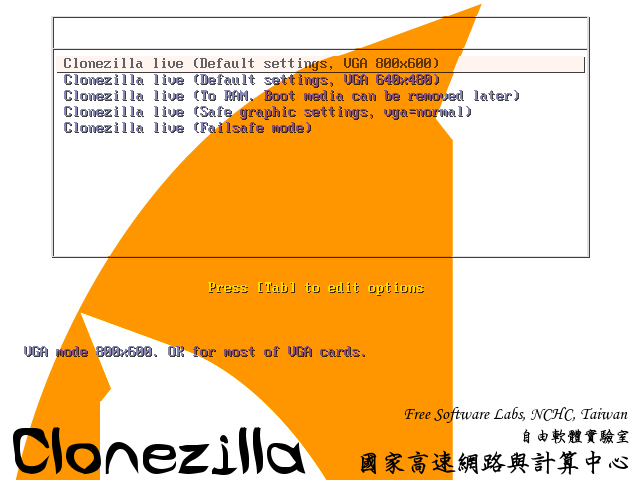 Clonezilla Live Boot Menu : menu pour sélectionner des modes de fonctionnement supplémentaires