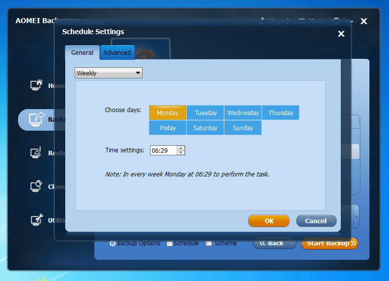 Aomei Backupper Standard 4.0.4 : menu de création d’un programme de sauvegarde