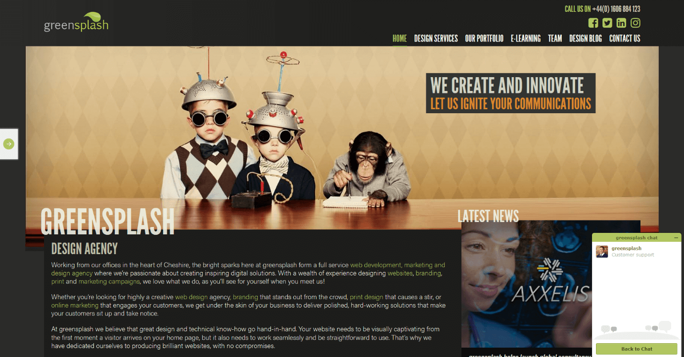 Capture d’écran du site Web Greensplash avec effet parallaxe.