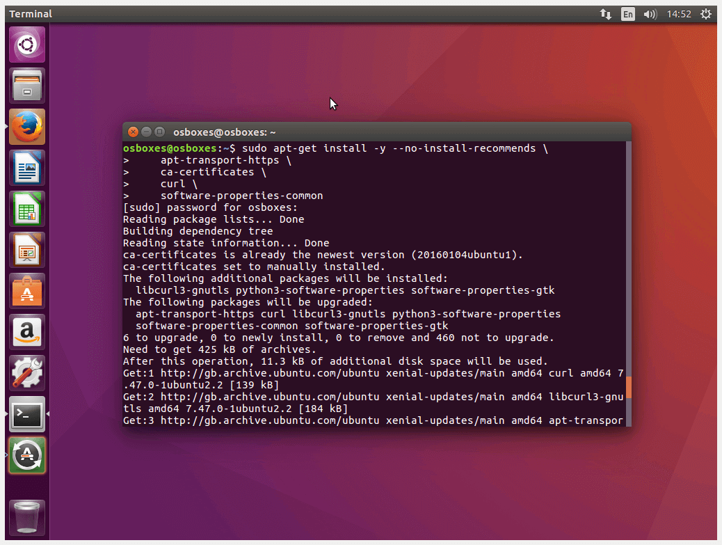 Installation des paquets de configuration via le terminal Ubuntu