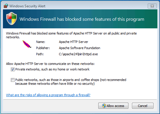 Avis de sécurité Windows : le pare-feu bloque les fonctions du programme