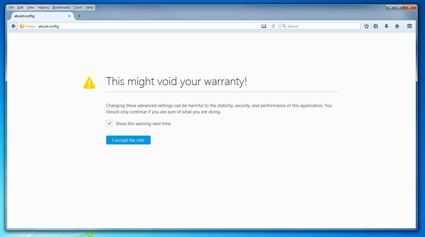 Message d’avertissement de Firefox concernant la garantie du fournisseur