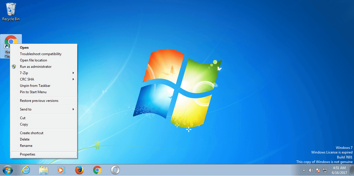 Windows 7: Menu contextuel