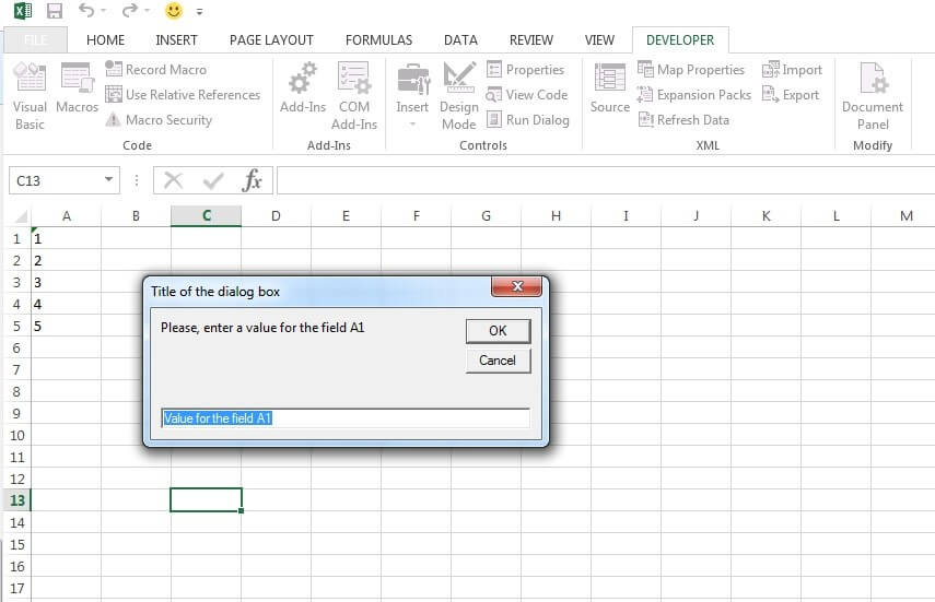 Exemple d’une macro Excel pour exécuter une fenêtre de dialogue pour l’entrée de données sur Excel