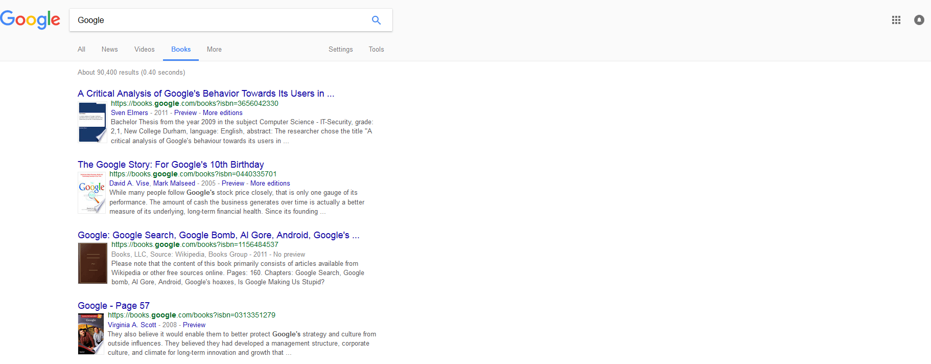 recherche Google avec la fonction Livres