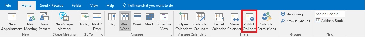 Outlook : la barre d’outils du calendrier dans l’onglet « Accueil ».