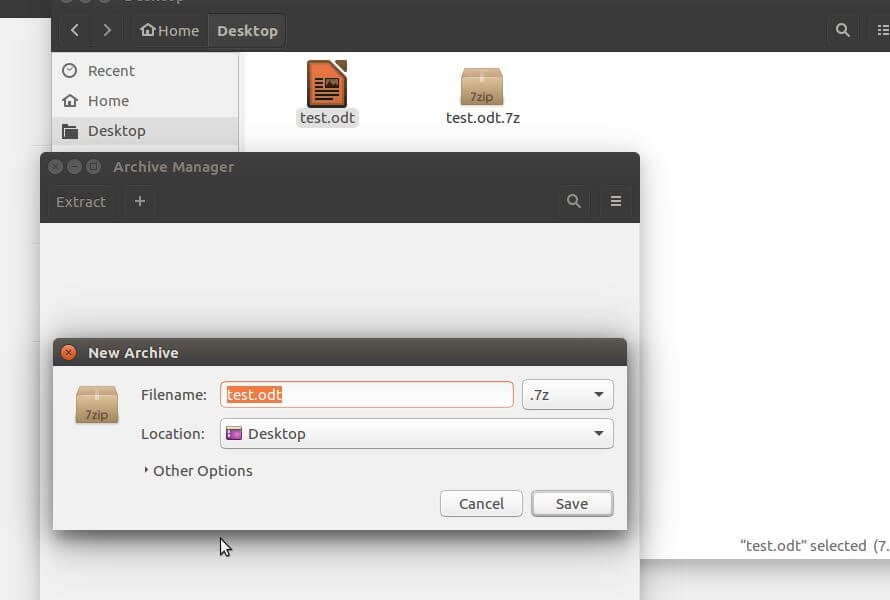 compression p7zip : Ubuntu archive manager