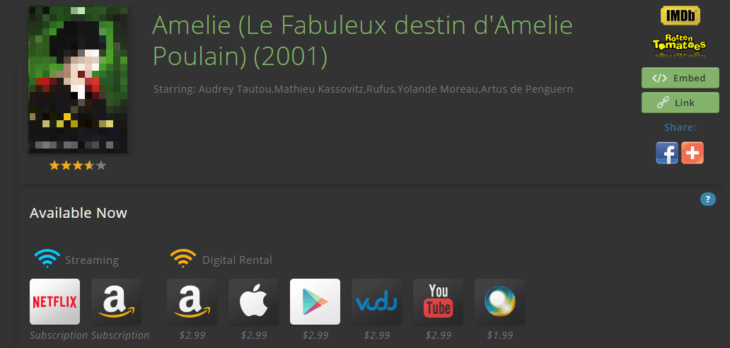 Liste des distributeurs disponibles pour Amélie Poulain