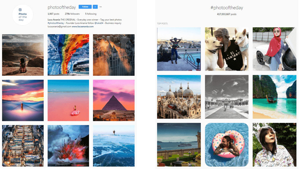 Page officielle de photooftheday sur Instagram, vue depuis un navigateur