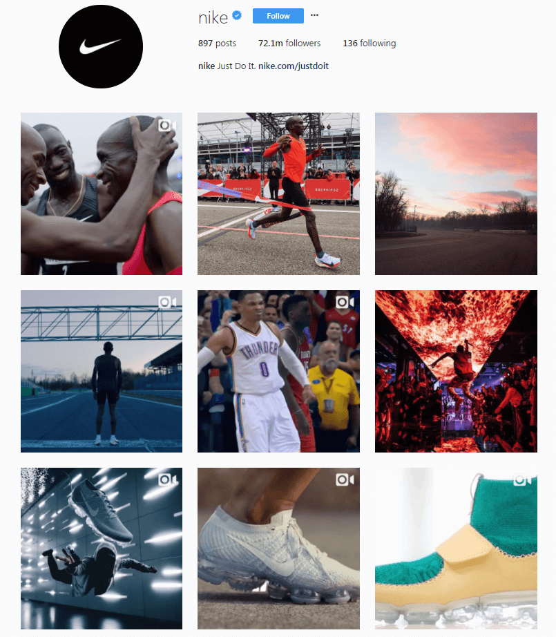 Le compte Instagram de Nike dans le navigateur