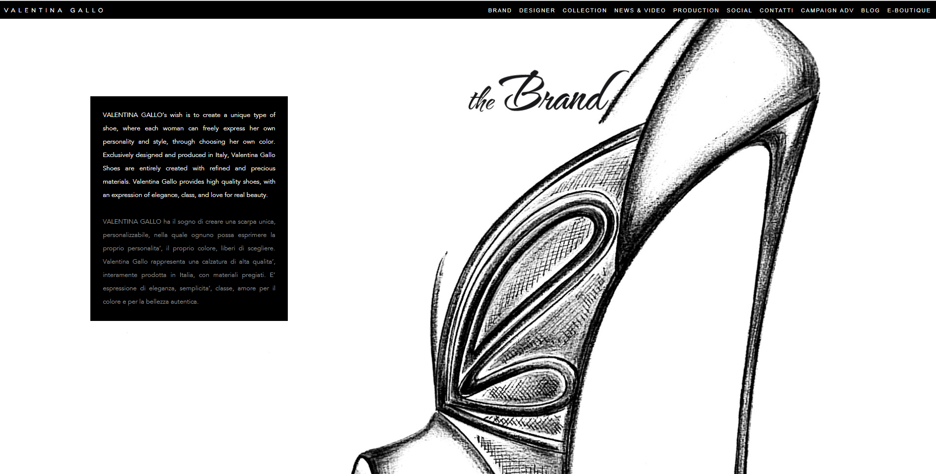 Site one page de la créatrice de chaussures Valentina Gallo