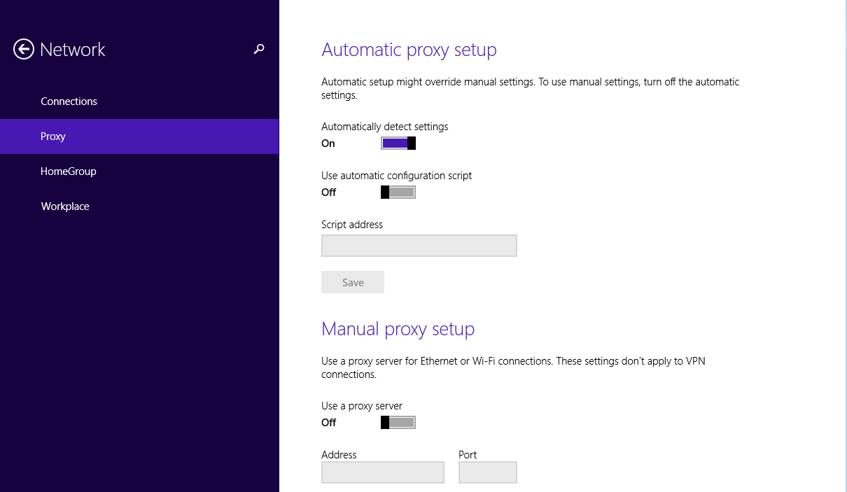 L’onglet « Proxy » sous Windows 8
