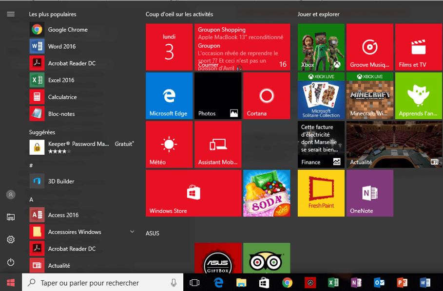 Sous Windows 10, petite roue édentée en bas à gauche de l’écran pour les « Paramètres »