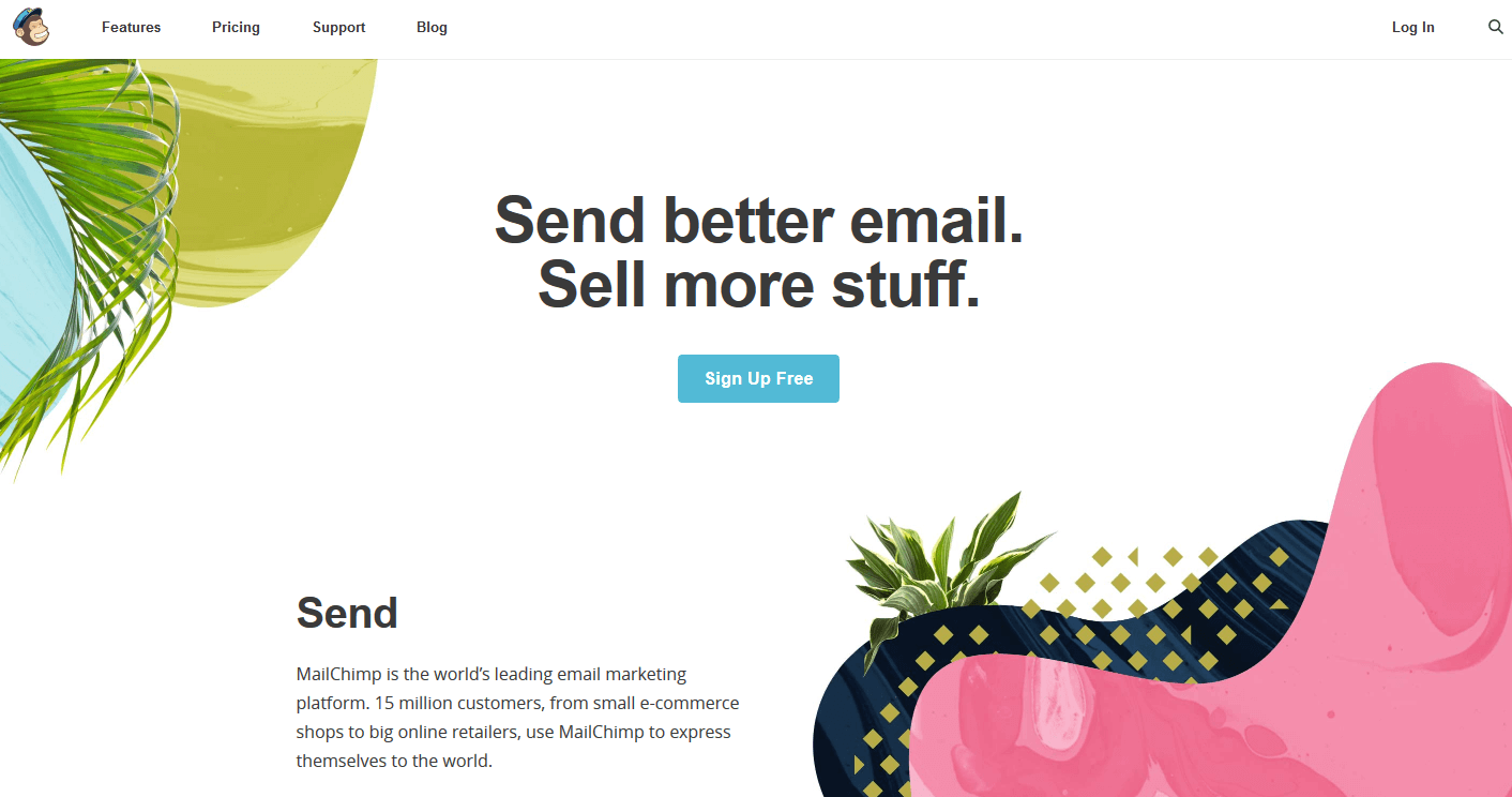 Page d’accueil de MailChimp