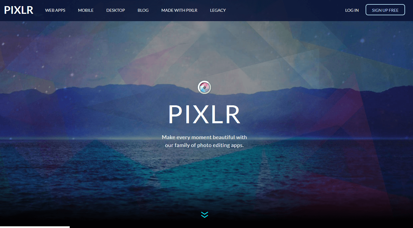 Page d’accueil de Pixlr
