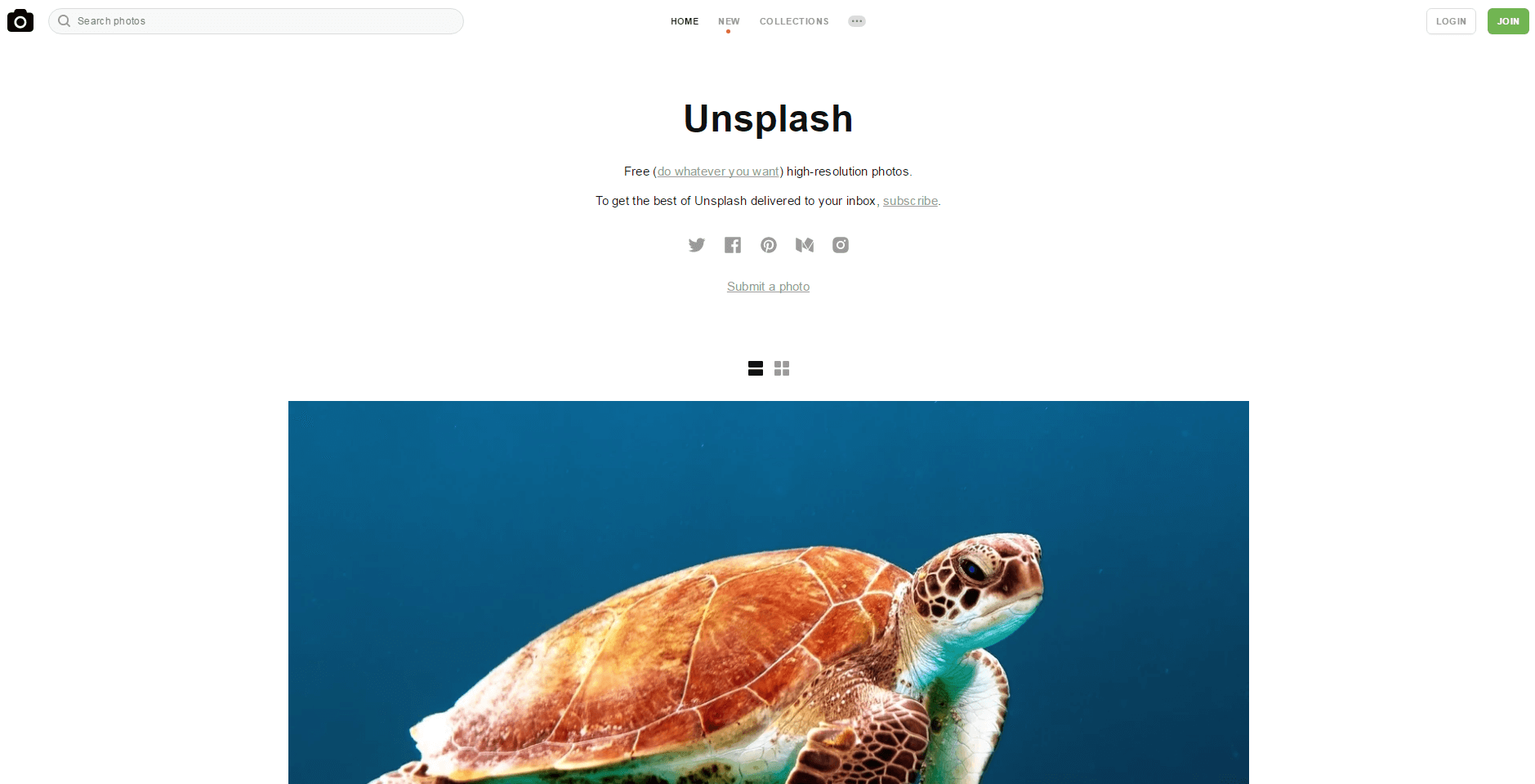 Screenshot from Unsplash website