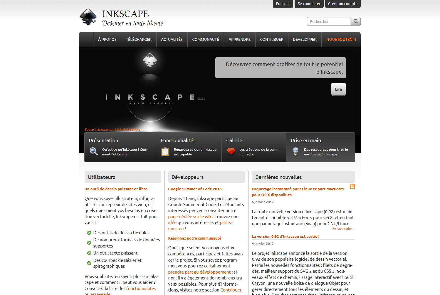 Page d’accueil francophone de Inkscape
