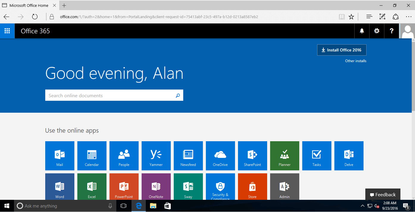 interface Web d’Microsoft 365