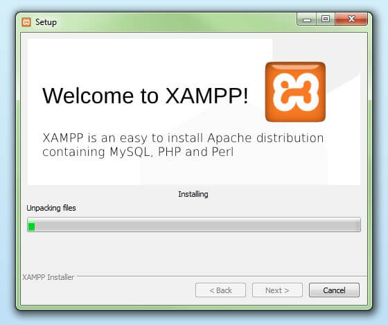 Démarrage du processus d’installation XAMPP