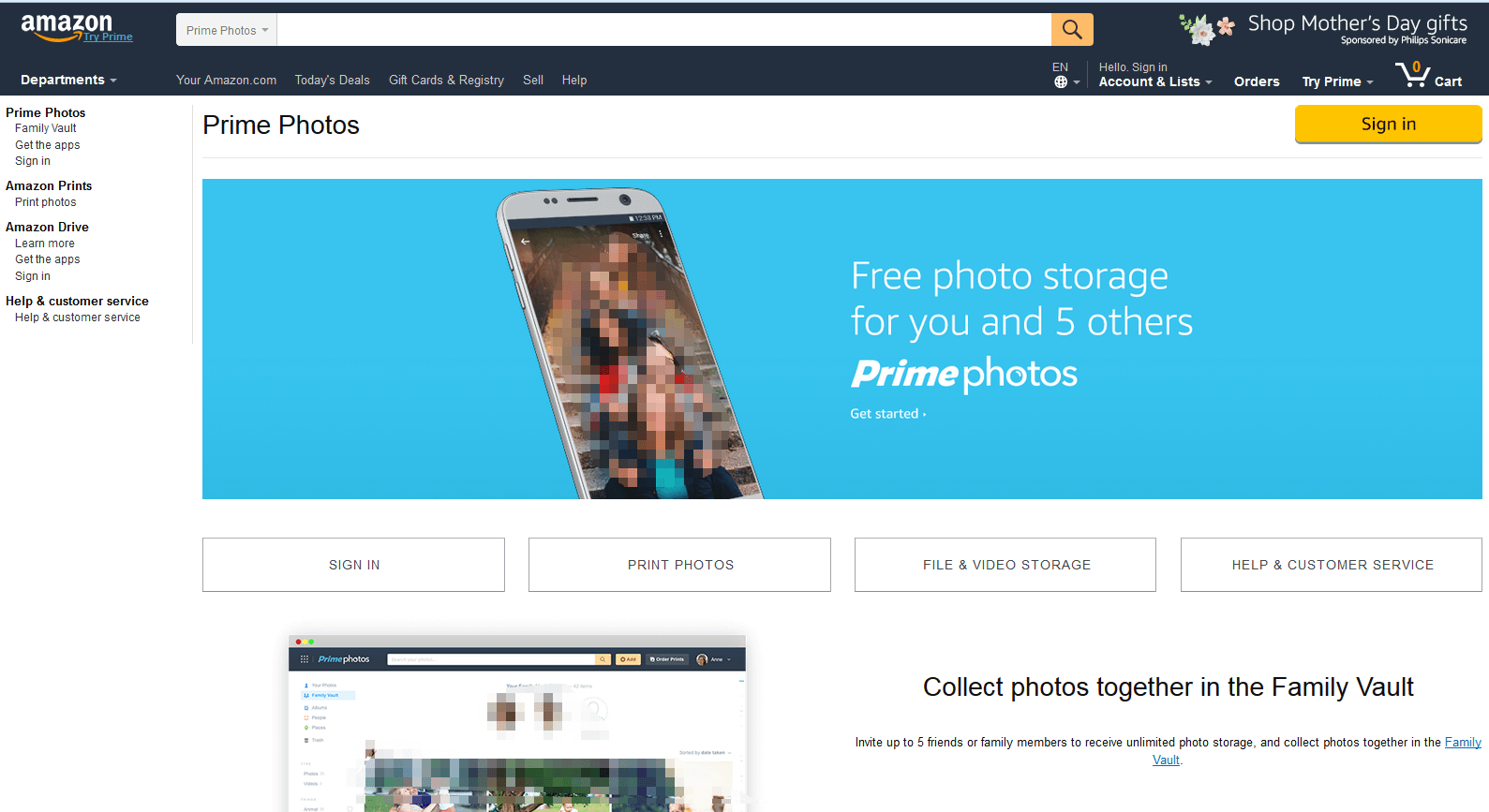 Capture d’écran d’Amazon Prime Photos
