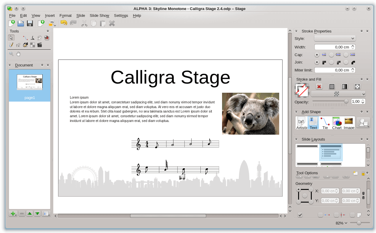 Capture d’écran de Stage, le programme de présentations de Calligra