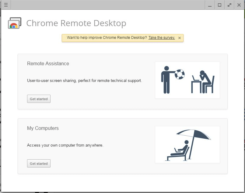 Chrome Remote Desktop : page d‘accueil