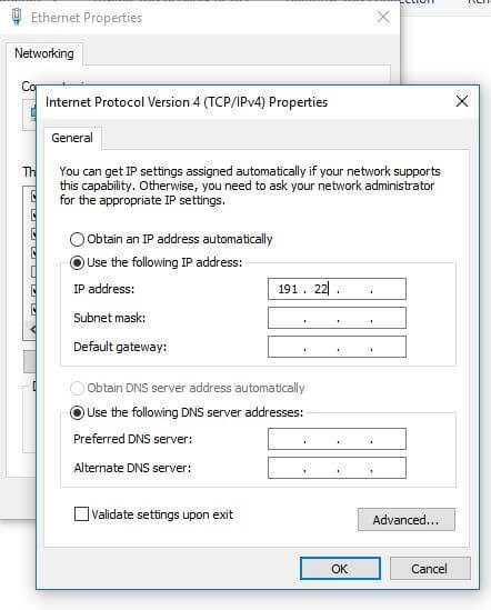Menu pour configurer l’attribution d’adresse sous Windows 10