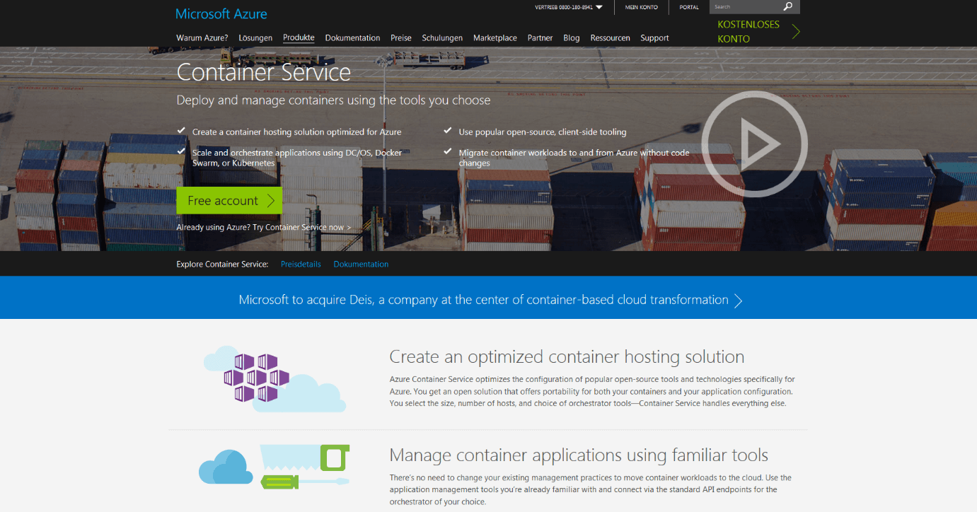 Site Web produit de Microsoft Azure Container Service (ACS)