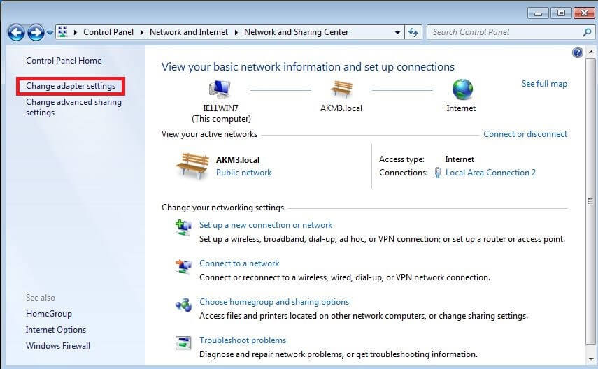 Centre réseau et partage » dans le panneau de configuration de Windows