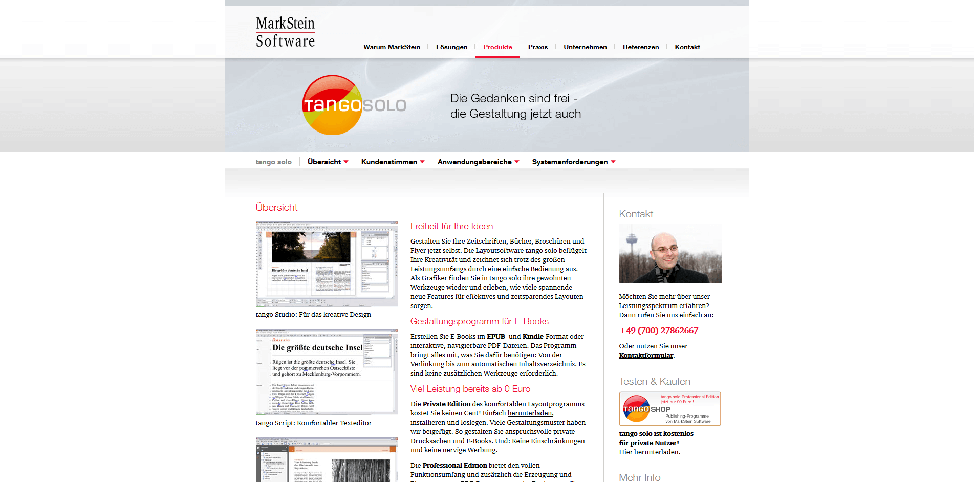 Page d’accueil de Markstein Software : Tango Solo