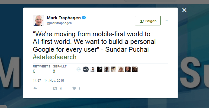 capture d’écran d’un tweet de Mark Traphagen sur l’utilisation de l’IA par Google.