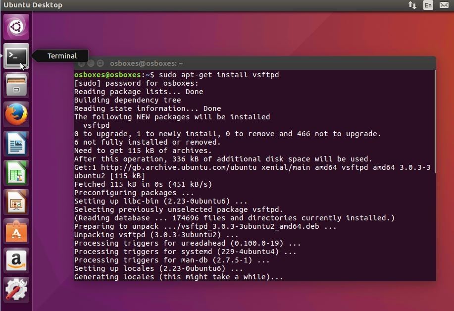 Terminal Ubuntu : installation vsftpd
