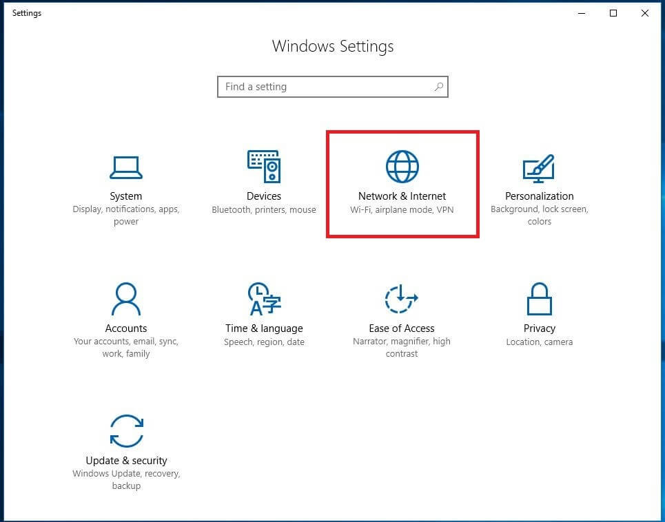 Configuration dans « Réseau et Internet » avec Windows 10