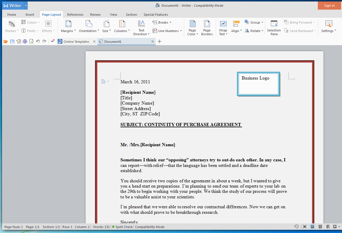 Capture d’écran du programme de traitement de texte WPS Office