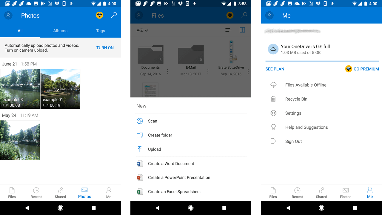 Capture d’écran de Microsoft OneDrive