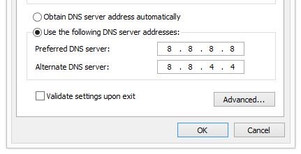 Paramètres du serveur DNS sous Windows.