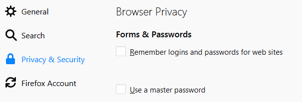 Navigateur Firefox : Confidentialité et sécurité.