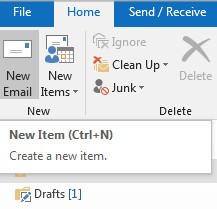 Capture d’écran de l’option « Nouveau message électronique » dans Outlook