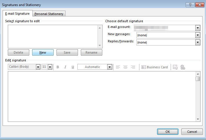 Capture des paramètres de signature dans Microsoft Outlook