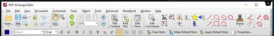 Barre d'outils de l'éditeur PDF-XChange
