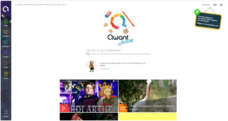 Page d’accueil du moteur de recherche Qwant Junior