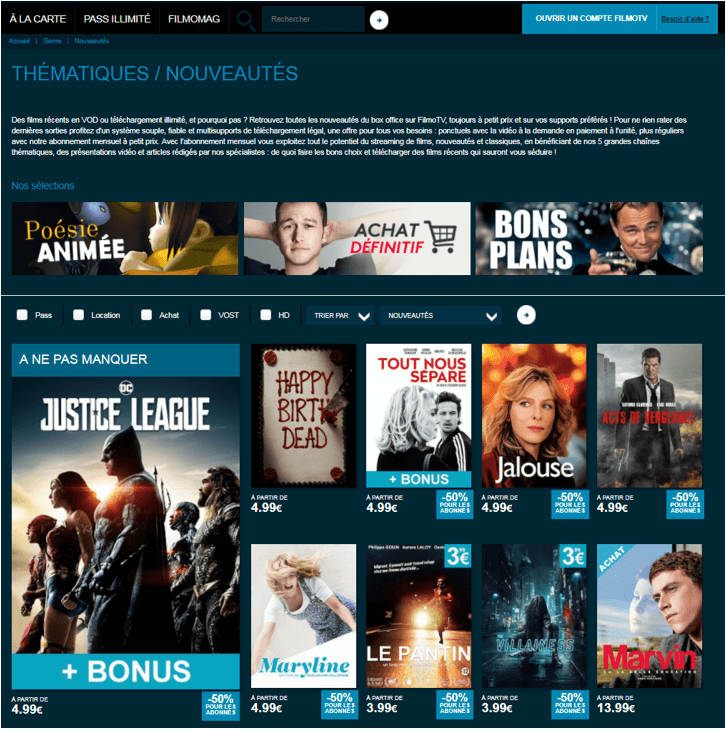 Interface du site FilmoTV