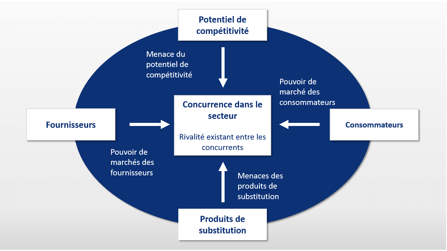 Représentation schématique du modèle à cinq forces d’après Michael E. Porter