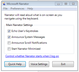 Fenêtre d'option de la sortie vocale de Microsoft