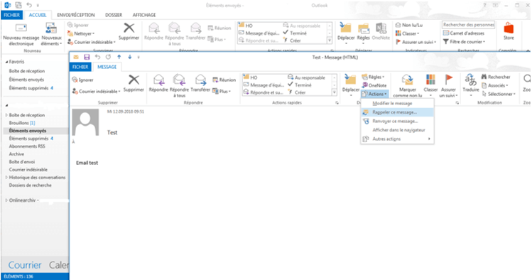 Outlook 2013 sous Windows 7 : la fonction « Rappeler ce message… »