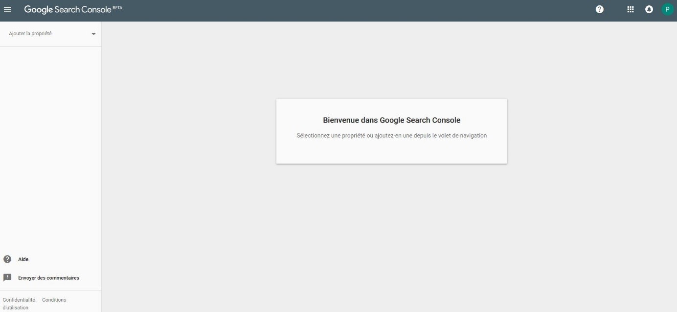 La page d’’accueil de Google Search Console dans la phase BETA