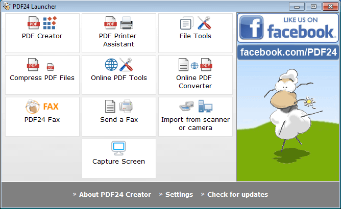 Interface utilisateur de PDF24 Launcher